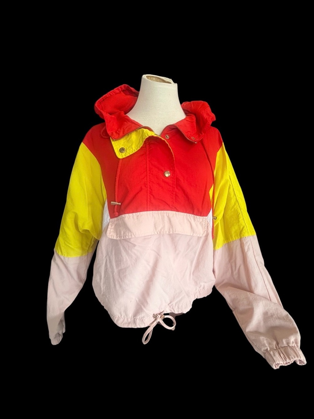 Colorblock Hooded Windbreaker Jacket in Red, Yellow & Light Pink